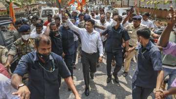 Goa Chief Minister Pramod Sawant flashes the victory sign in Panaji as BJP win in Assembly polls.