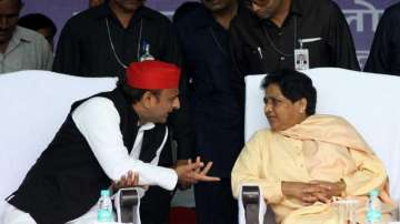Akhilesh Yadav and Mayawati at an event. 