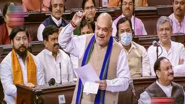 Union Home Minister Amit Shah speaks in the Rajya Sabha during the second part of Budget Session of Parliament, in New Delhi, Tuesday, April 5, 2022.
