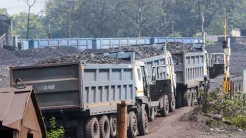 Coal transportation under progress at the coal mines of CIL at Bharkunda area in Ramgarh district, Monday, October 11, 2021.