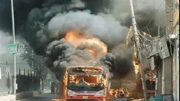 Watch: DTC bus catches fire in Delhi's Mahipalpur 