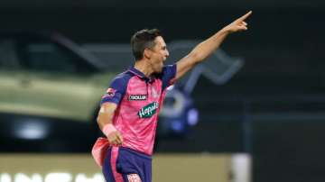 Trent Boult celebrates after taking wicket of LSG captain KL Rahul in IPL 2022