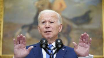 President Joe Biden speaks about the war in Ukraine in the Roosevelt Room at the White House.