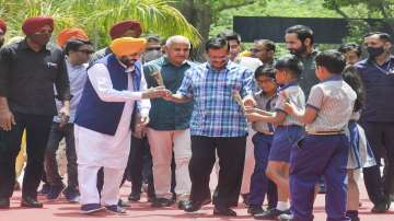 Delhi CM Arvind Kejriwal, Punjab CM Bhagwant Mann and Delhi Deputy CM Manish Sisodia visited Dr. BR Ambedkar Schools of Specialized Excellence at Kalkaji on Monday morning.?