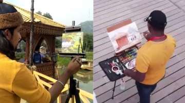 Artists in Jammu and Kashmir paint landscapes live in front of locals 
