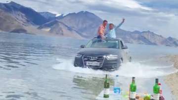 Viral video of tourists driving through Ladakh's Pangong lake