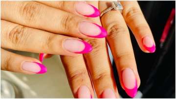 Bimbo pink embellished french nails