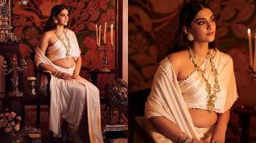 Mommy-to-be Sonam Kapoor turns Greek Goddess in ivory drape-saree for new photoshoot | PICS