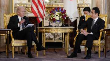 US President Joe Biden talks to Japanese PM Fumio Kishida during a bilateral meeting at Akasaka Palace, Monday, May 23, 2022, in Tokyo.