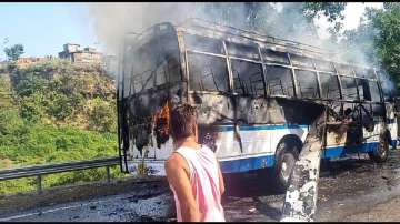 Four persons lost their lives after a bus on Katra-Jammu caught fire.    