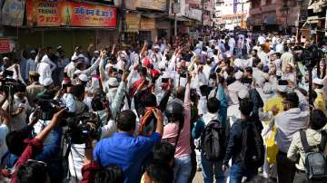 Members of the Muslim community protest against the survey of the Gyanvapi Masjid complex and Shringar Gauri, in Varanasi, Friday, May 6, 2022.