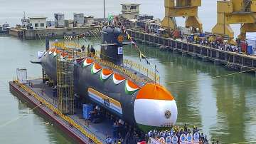 The sixth Scorpene-class Submarine of Project-75, INS Vagsheer, being launched at Mazagon Dock in Mumbai.