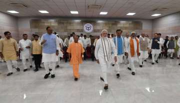 Prime Minister Narendra Modi with UP Chief Minister Yogi Adityanath and state cabinet ministers.