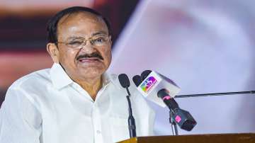 Vice president M Venkaiah Naidu addresses after the unveiling of the statue of late M Karunanidhi at Kalaivanar Arangam in Chennai.