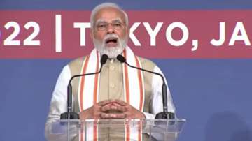Prime Minister Narendra Modi addresses the Indian diaspora in Tokyo, Japan.