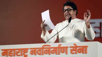 Maharashtra Navnirman Sena chief Raj Thackeray speaks during a rally in Aurangabad, Sunday, May 1, 2022.