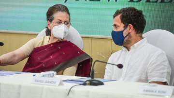 Congress president Sonia Gandhi and her son Rahul Gandhi during the Congress Working Committee meeting, at the AICC headquarters, in New Delhi, Monday, May 9, 2022.