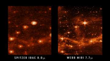 Comparison between Spitzer IRAC 8.0 vs Webb MIRI 7.7.