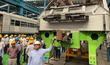 Union Minister for Railways Ashwini Vaishnaw during his visit to inspect the production of the Vande Bharat trains, at Integral Coach Factory in Chennai.