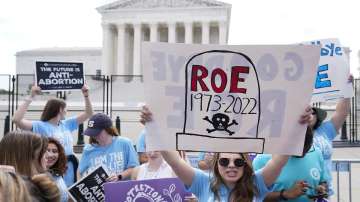 Demonstrators protest about abortion outside the Supreme Court in Washington