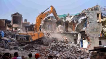 Bulldozer being used in Prayagraj