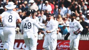 England celebrating after Will Young's wicket