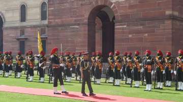 General MM Naravane receives guard of honour at the South Block lawns prior to relinquishing his position as Chief of the Army Staff, in New Delhi.