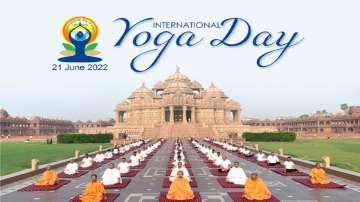 International Day of Yoga celebrated at Delhi's Akshardham Temple.