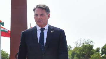 Australian Deputy Prime Minister and Defence Minister Richard Marles pays homage at the National War Memorial in New Delhi on  Wednesday, June 22, 2022