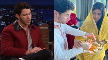 Priyanka Chopra with husband Nick Jonas performs Puja.