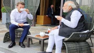 G7 Summit: PM Modi and French President Emmanuel Macron hold talks over tea in Germany.