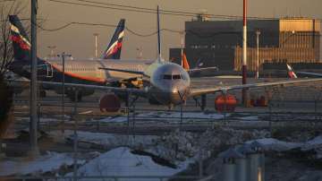 Aeroflot's passengers planes parked at Sheremetyevo airport, outside Moscow, Russia, Tuesday, March 1, 2022. 