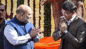  Union Home Minister Amit Shah interacts with BCCI President Sourav Ganguly.