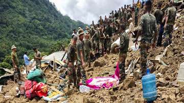 Rescue operations underway after a massive landslide hit the Tupul railway construction camp in Noney district of Manipur. 