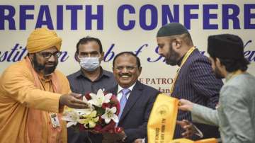 NSA Ajit Doval being felicitated during the All India Sufi Sajjadanashin Council's (AISSC) 'Interfaith Conference' in New Delhi on Saturday, July 30