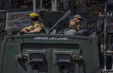 Policemen keep vigil in Srinagar, Jammy & Kashmir. 