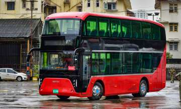 An electric double-decker bus inducted by BEST at Colaba in Mumbai