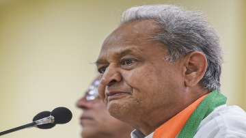 Rajasthan Chief Minister Ashok Gehlot addressing a press conference. 