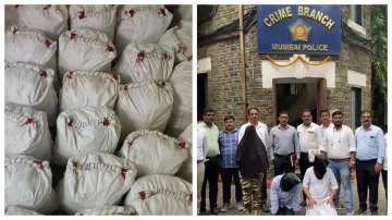 The seized drugs (L); the accused and the team that carried out the raid 