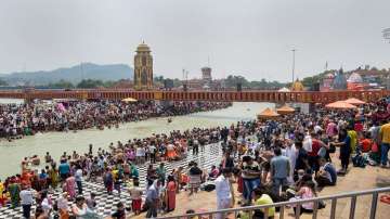 People take holy bath in river Ganga at Har Ki Pauri in Haridwar