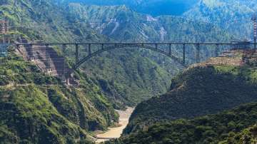 Worlds highest single-arch railway bridge over the Chenab river, in Reasi district.