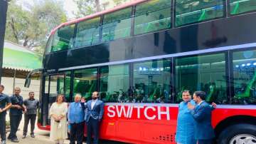 Union Minister Nitin Gadkari at the launch of first electric double-decker bus in Mumbai