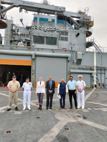  Kattupalli: Defence Secretary Dr Ajay Kumar with US officials after US Navy Ship (USNS) Charles Drew arrived at L&T’s Shipyard at Kattupalli for undertaking repairs and allied services, in Chennai