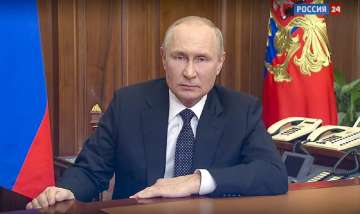 In this image made from a video released by the Russian Presidential Press Service, Russian President Vladimir Putin addresses the nation in Moscow, Russia, Wednesday, Sept. 21, 2022. 