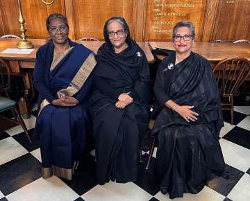  President Droupadi Murmu with Prime Minister of Bangladesh Sheikh Hasina and her sister Sheikh Rehana before commencement of the State Funeral of Queen Elizabeth II, in London, United Kingdom. 