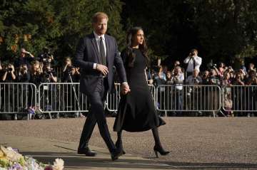 William and Kate were seen shaking hands and speaking with members of the public. It was the two couples' first public appearance since the queen died on Thursday. 