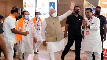 Prime Minister Narendra Modi waves as he arrives to attend BJPs National Executive Meeting. (Representational image)