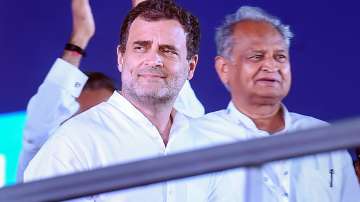 Kanyakumari: Rajasthan Chief Minister Ashok Gehlot with Congress leader Rahul Gandhi during the launch of Bharat Jodo Yatra