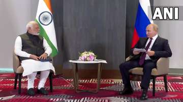 PM Modi with Russian president Vladimir Putin at SCO meet in Samarkand, Uzbekistan. 