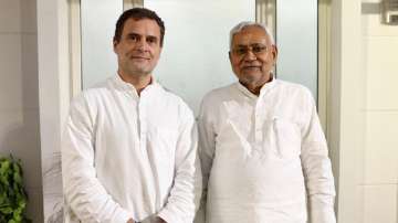Congress leader Rahul Gandhi with Bihar CM Nitish Kumar 
